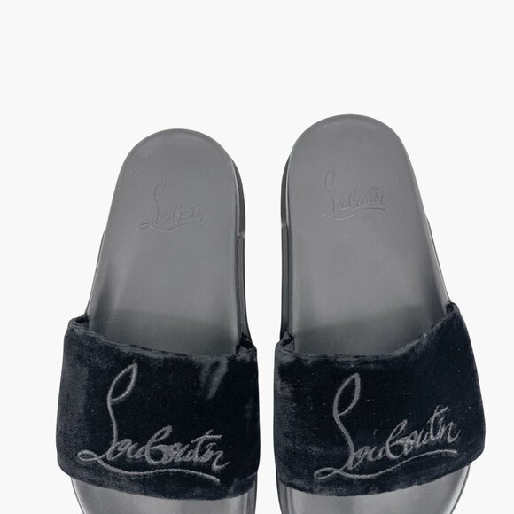 Christian Louboutin 'Navy Pool' Slide Sandals Size 37 US 7 Black Velvet Logo 30 - Picture 5 of 12